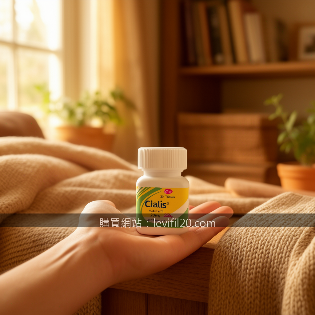 Cozy home lifestyle product photography.
Subject: Place the Cialis 20mg 30 Table