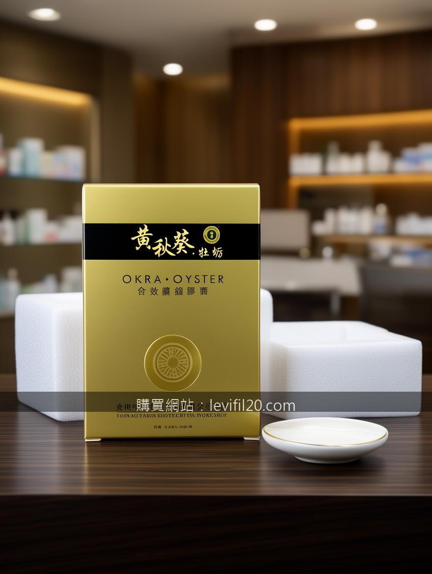 Luxury scene product photography. Place the Okra Oyster Extract Capsules Box (Ap